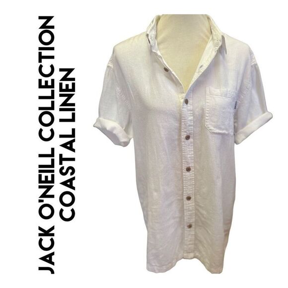 Jack O’Neill Collection Coastal Linen Men’s White Button Down Short Sleeve Size - Picture 1 of 13